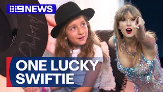 Taylor Swift brings child Swiftie on stage in Melbourne  9 News Australia [upl. by Erlina]