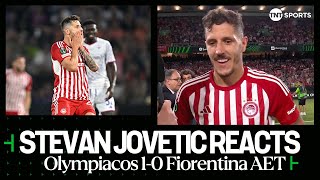 We deserve this  Former Fiorentina star Stevan Jovetić reacts after Olympiacos win UECL 🏆 [upl. by Gnek]