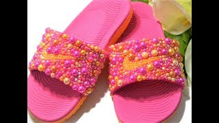 DIY Tutorial How To Embellish Nike Slides Using Flatback Rhinestones and Pearls [upl. by Krisha301]