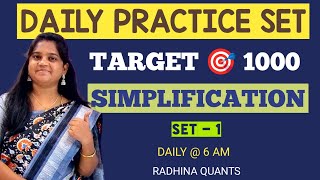 DAY 1  SIMPLIFICATION  1 TARGET 1000 SIMPLIFICATION  DAILY PRACTICE SET  RADHINA QUANTS [upl. by Keung396]