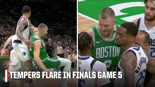 TEMPERS FLARE IN GAME 5 🔥 Porzingis Washington exchange words after shoving match  2024 NBA Finals [upl. by Ellenet578]