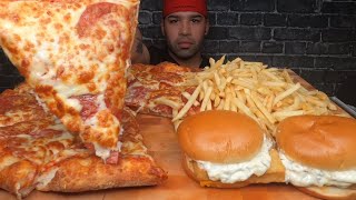 DOUBLE CHEESE amp PEPPERONI PIZZA FILETOFISH AND MCDONALDS FRIES MUKBANG [upl. by Nolie]