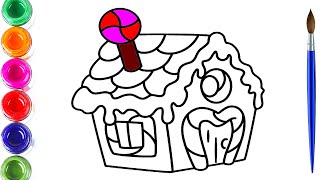 Candy House Drawing amp Coloring For Kids  Kids Art  How To Draw House For Kids [upl. by Adnalu]