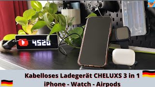 Kabellose Ladestation im Test CHELUXS 3in1 Ladekraftwerk für iPhone Apple Watch und AirPods Pro [upl. by Ysle511]