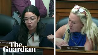 Marjorie Taylor Greene and Alexandria OcasioCortez clash in chaotic US House hearing [upl. by Adrahc]