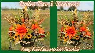 FALL DOLLAR TREE  WALMART EASY amp INEXPENSIVE DESIGNER FLORAL ARRANGEMENT CENTERPIECE TUTORIAL DIY🍂 [upl. by Ellwood]