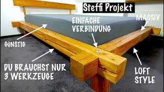 Bett aus Balken selbst bauen mit NUR 3 Werkzeugen  Geht das  MrHandwerk [upl. by Mccully]