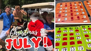 Playing Chocolate Bar Bingo at the Christmas in July Weekend at the Campground ⛺️ [upl. by Neyugn]