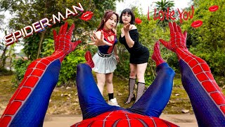 THESE SPIDERGIRLS WANT SPIDERMAN TO BE THEIR BOYFRIEND SpiderGirls in Love in real Life [upl. by Thorlay]