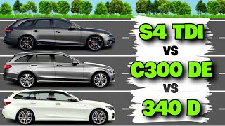 Diesel Battle Audi S4 vs BMW 340d vs MB C300de Drag Race [upl. by Engenia]