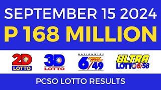 Lotto Result Today 9pm September 15 2024  PCSO Complete [upl. by Jacenta]